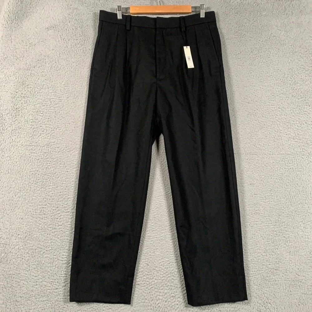 Banana Republic Wool Trouser Pant Men's 34 Black Pleated Tapered Formal Business